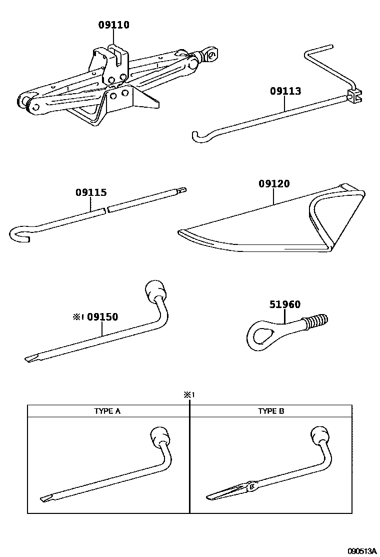 Toyota RAV4 Standard Tools EPC diagram — 090513A
