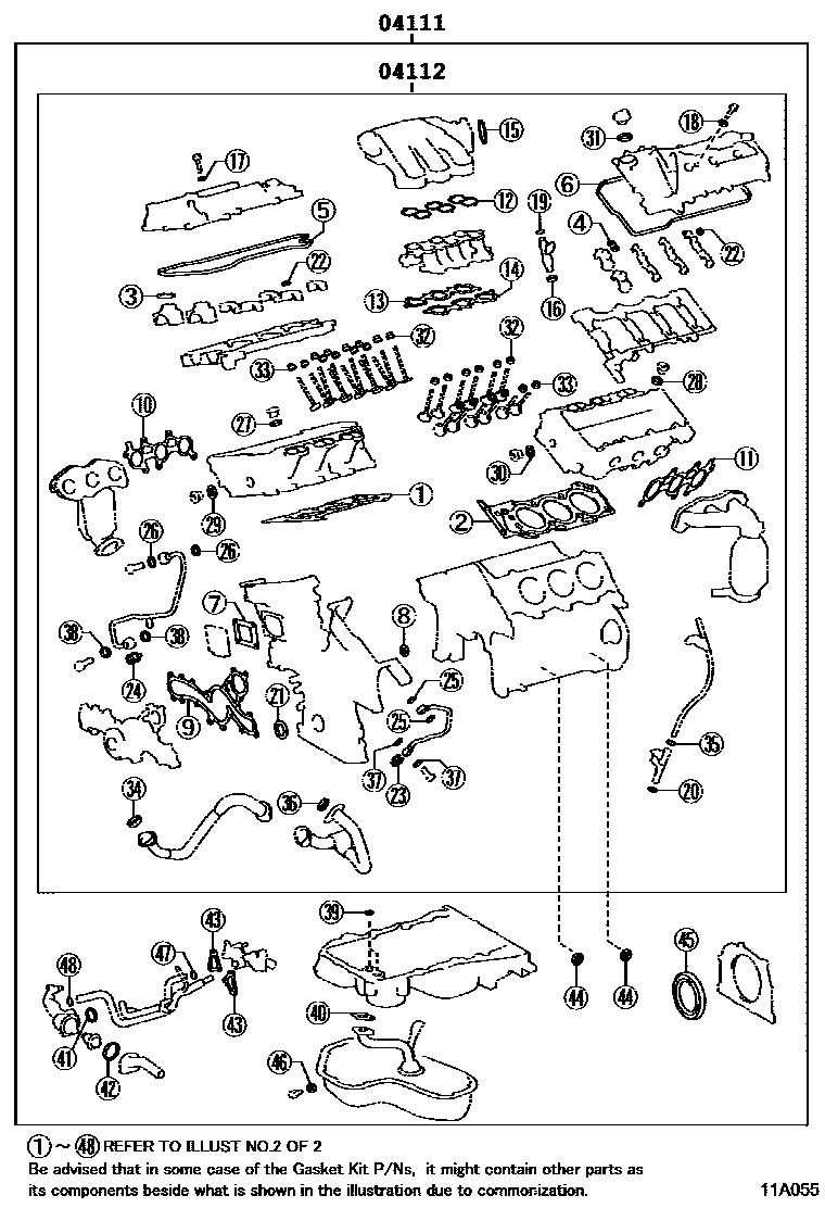 Toyota RAV4 Engine Overhaul Gasket Kit EPC diagram — 11A055