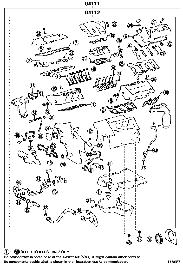 Toyota RAV4 Engine Overhaul Gasket Kit EPC diagram — 11A057