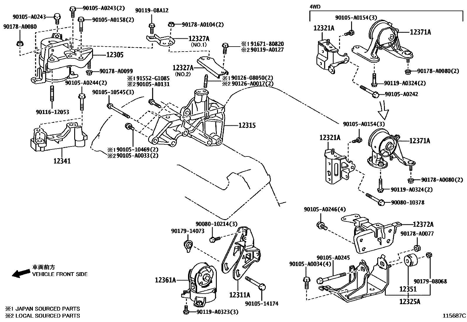 Toyota RAV4 Engine Mounting EPC diagram — 115687C