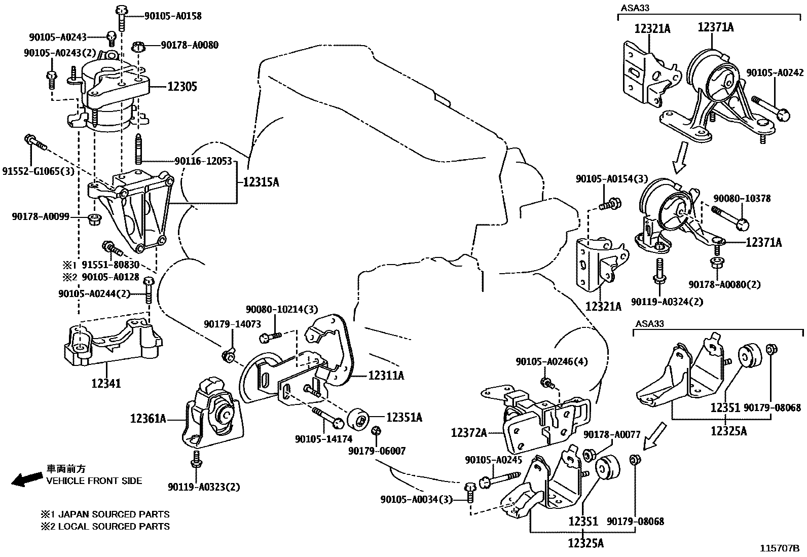 Toyota RAV4 Engine Mounting EPC diagram — 115707B