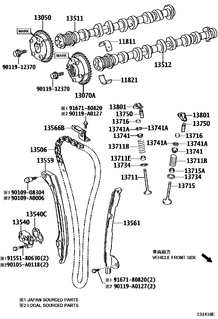 Toyota RAV4 Camshaft & Valve EPC diagram — 131418E