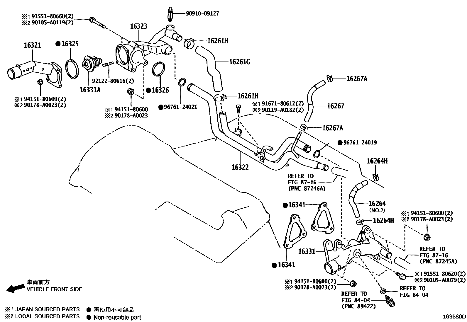 Toyota RAV4 RADIATOR & WATER OUTLET EPC diagram — 163680D