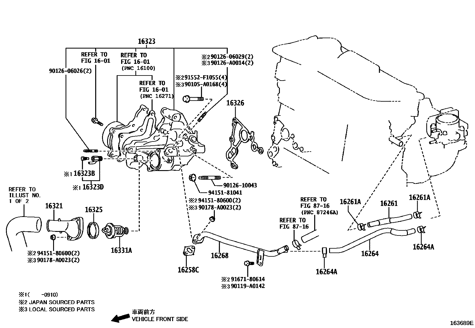 Toyota RAV4 RADIATOR & WATER OUTLET EPC diagram — 163689E