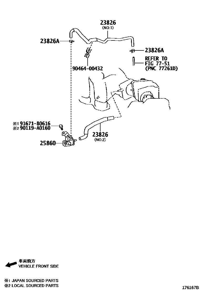 Toyota RAV4 vacuum tube EPC diagram — 176167B
