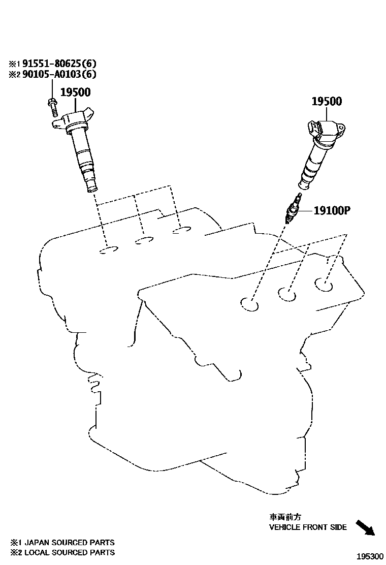 Toyota RAV4 点火线圈和火花塞 EPC diagram — 195300