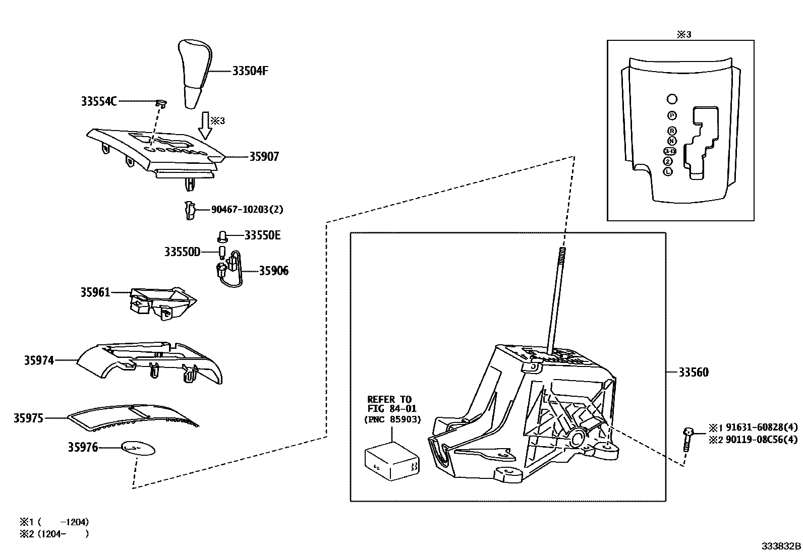 Toyota RAV4 Shift Lever & Retainer EPC diagram — 333832B