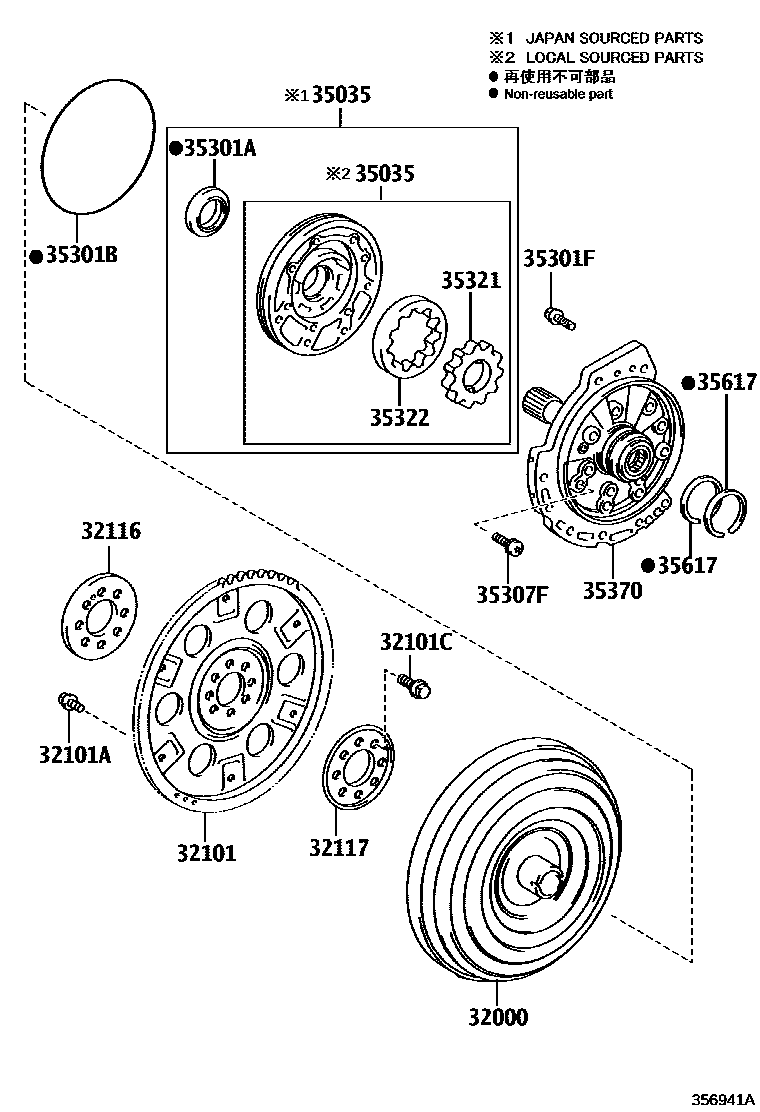 Toyota RAV4 变矩器、前油泵和链条(ATM) EPC diagram — 356941A