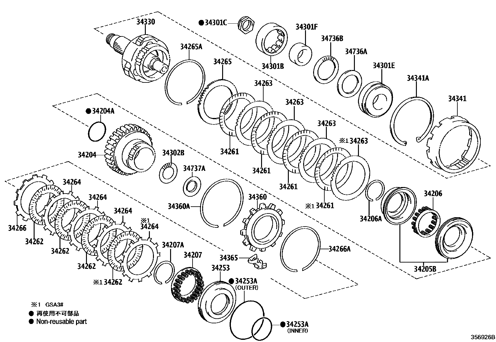 Toyota RAV4 超速档齿轮(ATM) EPC diagram — 356926B