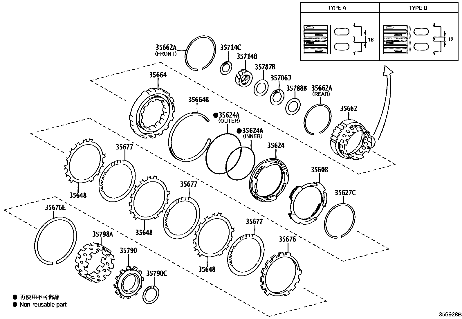 Toyota RAV4 中央支架和行星太阳齿轮(ATM) EPC diagram — 356928B