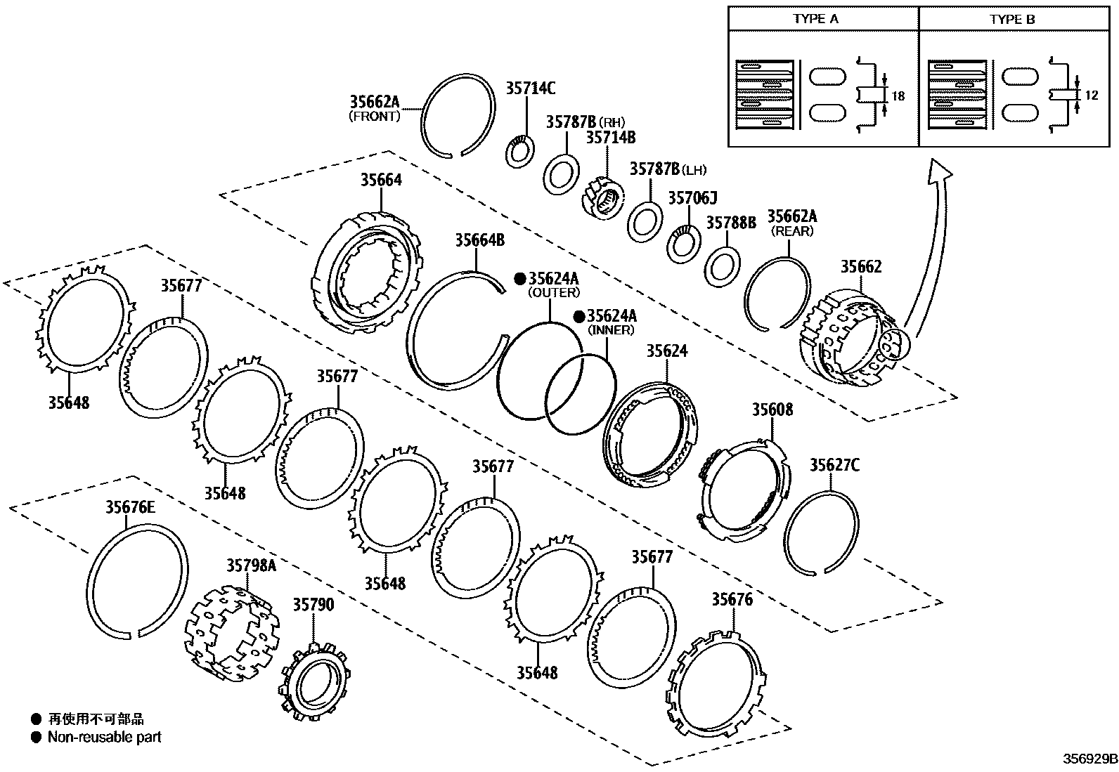 Toyota RAV4 中央支架和行星太阳齿轮(ATM) EPC diagram — 356929B