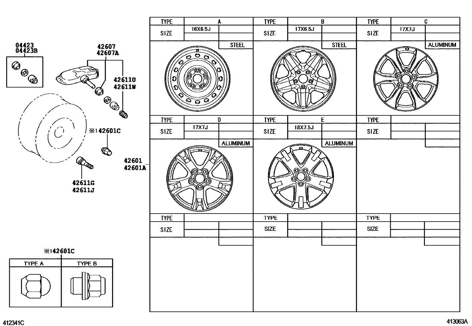 Toyota RAV4 车轮和车轮盖 EPC diagram — 413063A
