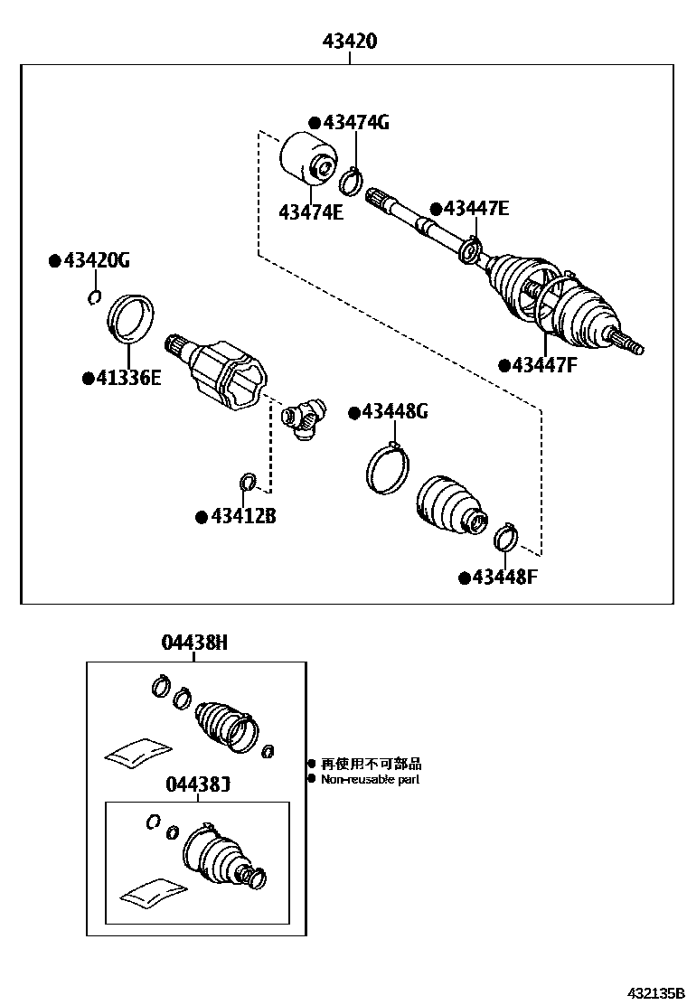 Toyota RAV4 Front Drive Shaft EPC diagram — 432135B