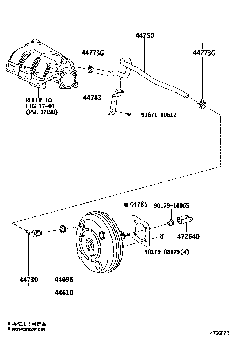 Toyota RAV4 制动助力器和真空管 EPC diagram — 476682B