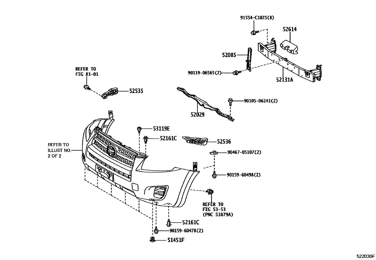 Toyota RAV4 前保险杠及附件 EPC diagram — 522030F