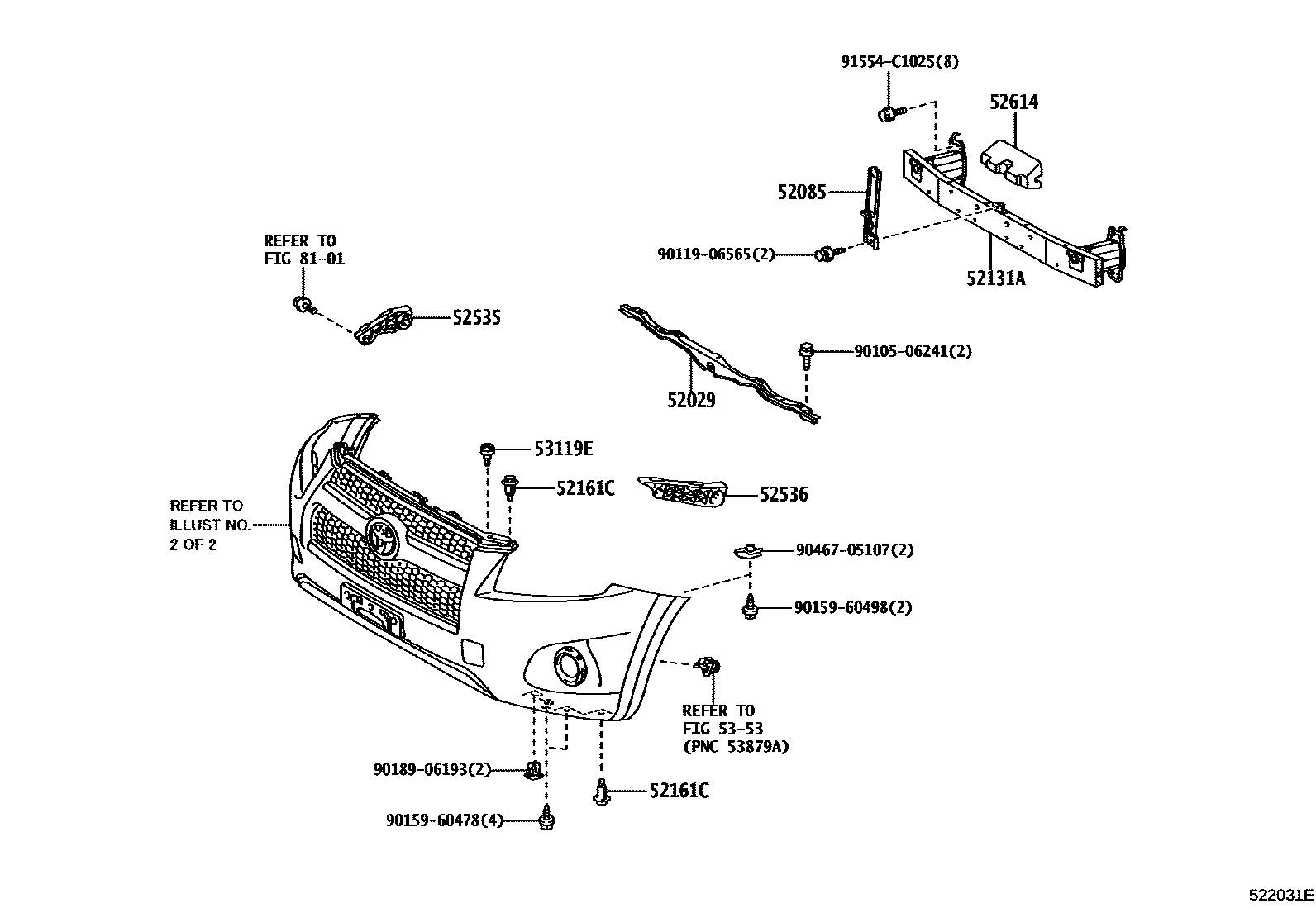Toyota RAV4 前保险杠及附件 EPC diagram — 522031E