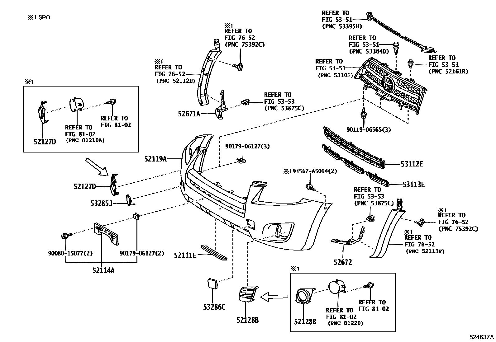 Toyota RAV4 前保险杠及附件 EPC diagram — 524637A