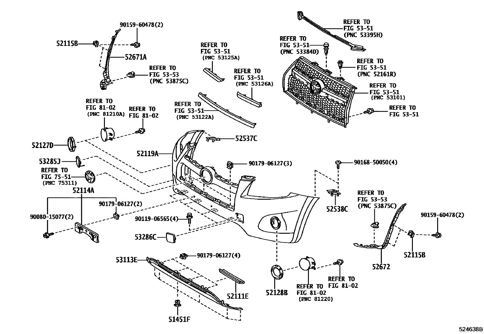 Toyota RAV4 前保险杠及附件 EPC diagram — 524638B