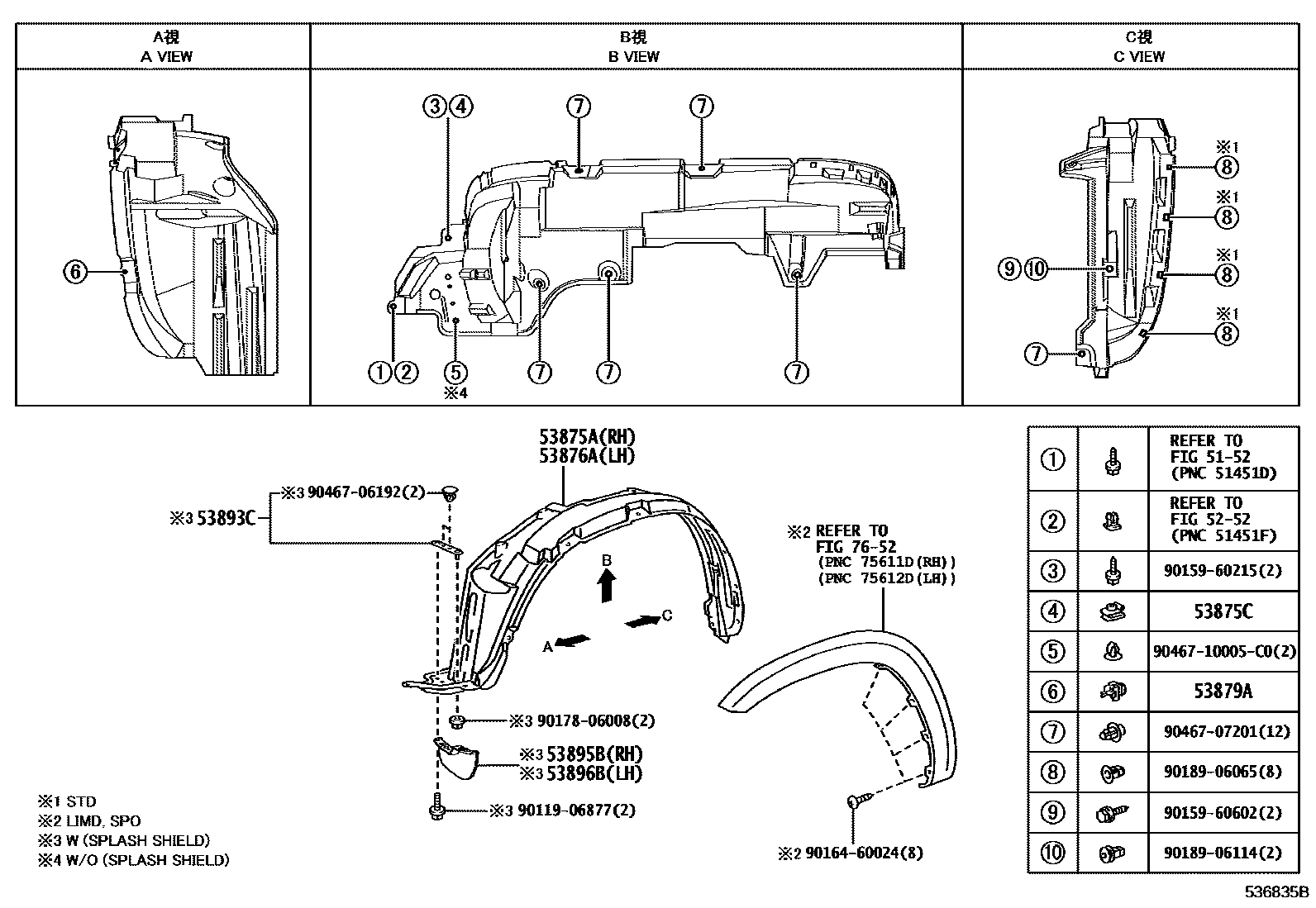 Toyota RAV4 发动机盖和前翼子板 EPC diagram — 536835B
