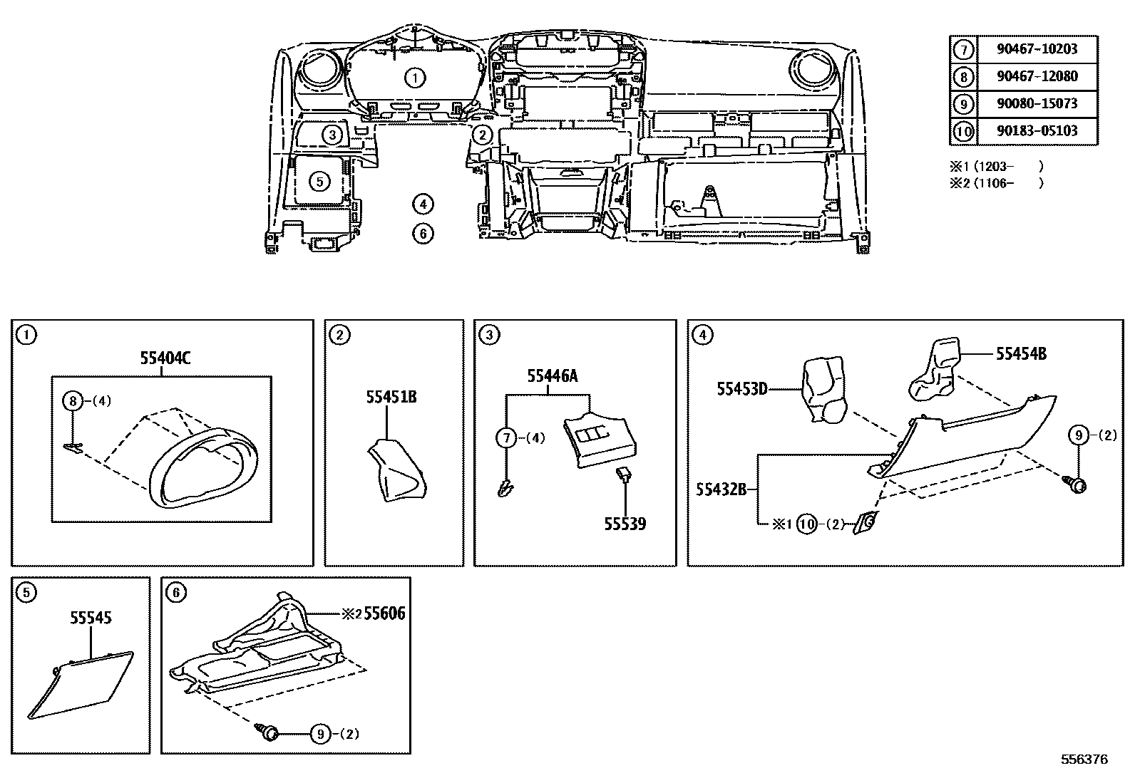 Toyota RAV4 仪表板和手套箱 EPC diagram — 556376
