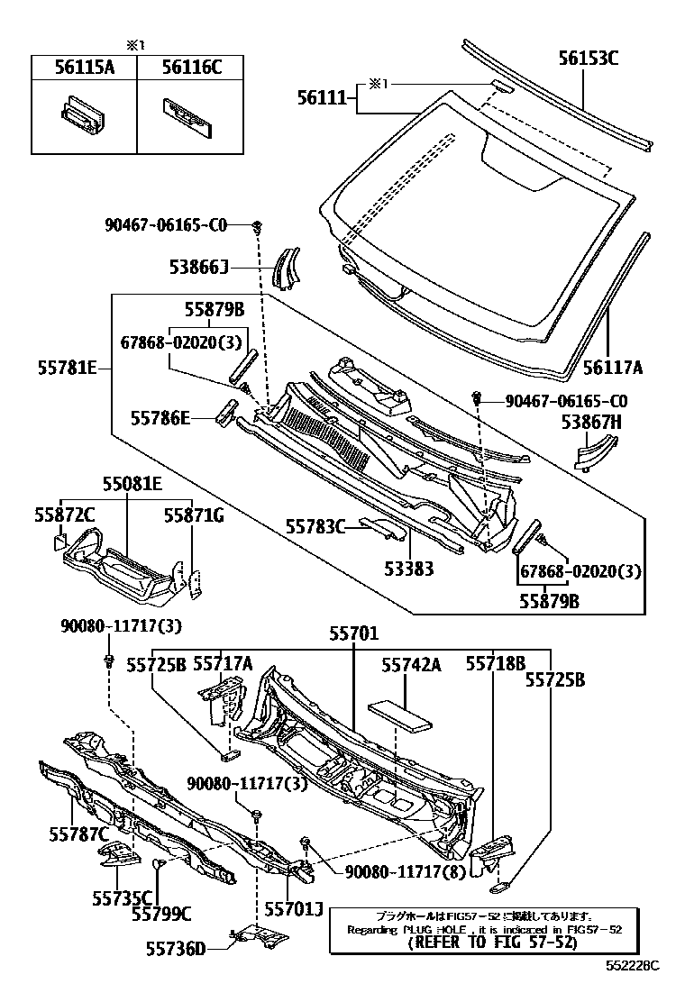 Toyota RAV4 前围板和挡风玻璃 EPC diagram — 552228C