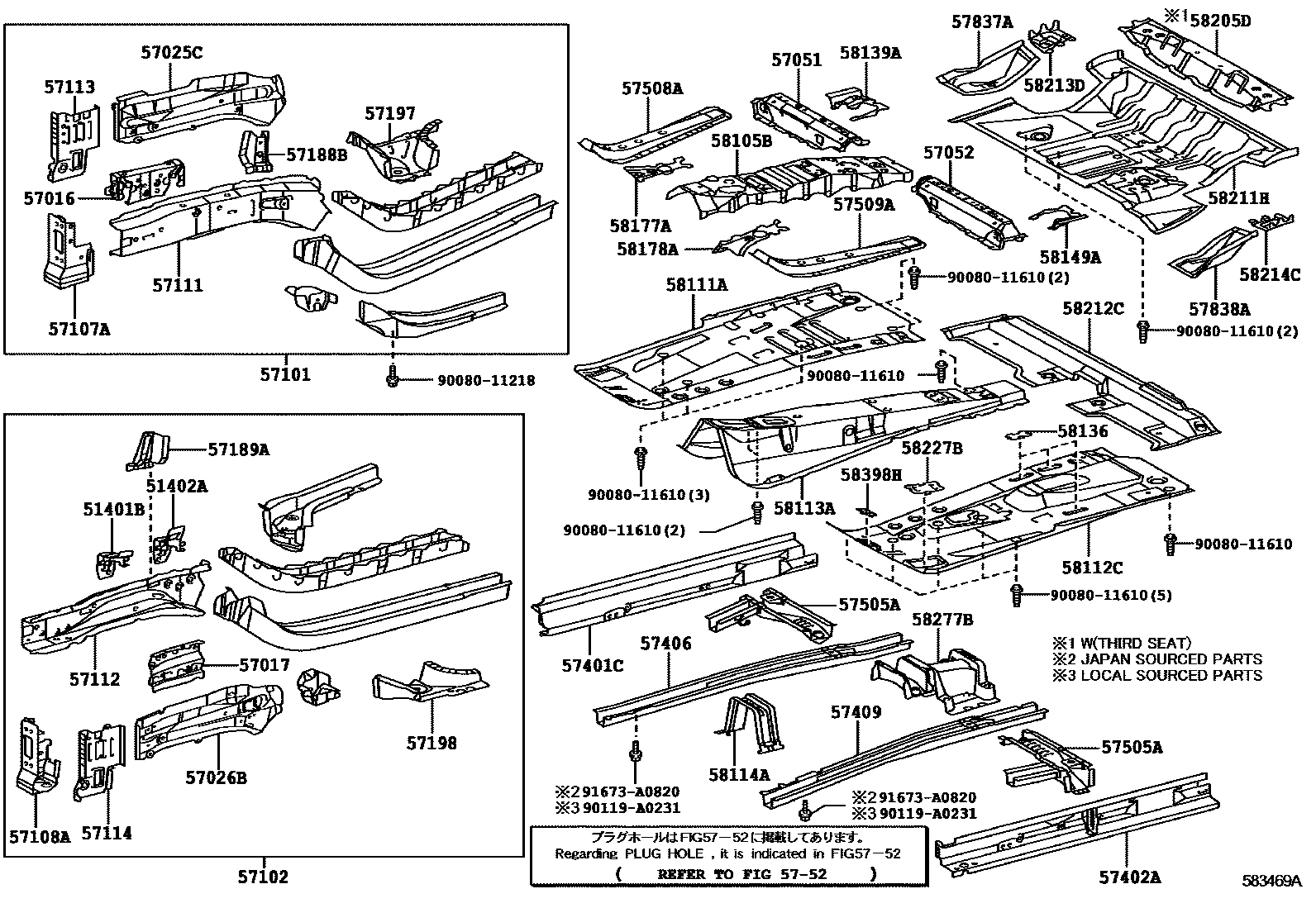 Toyota RAV4 前地板和前地板梁 EPC diagram — 583469A