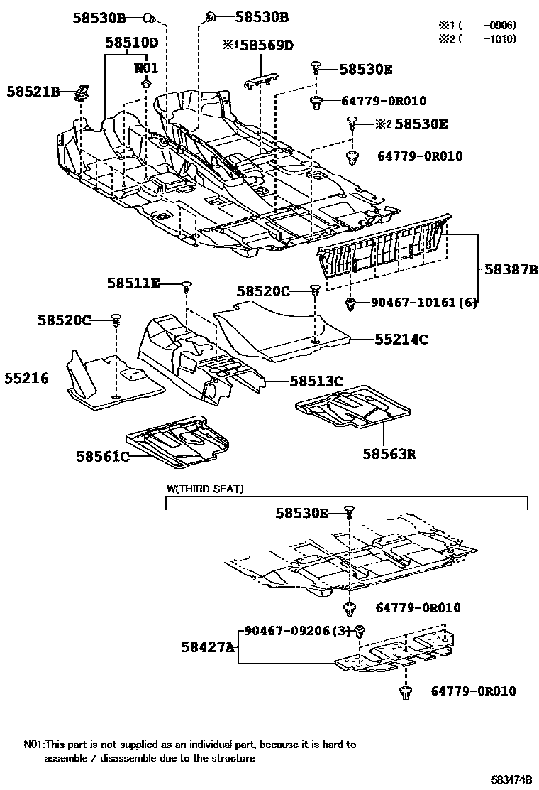 Toyota RAV4 地板垫和消声垫 EPC diagram — 583474B