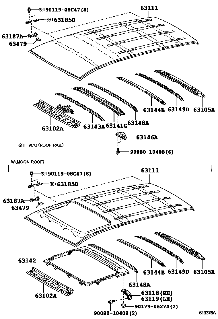 Toyota RAV4 天窗板和背板 EPC diagram — 613376A