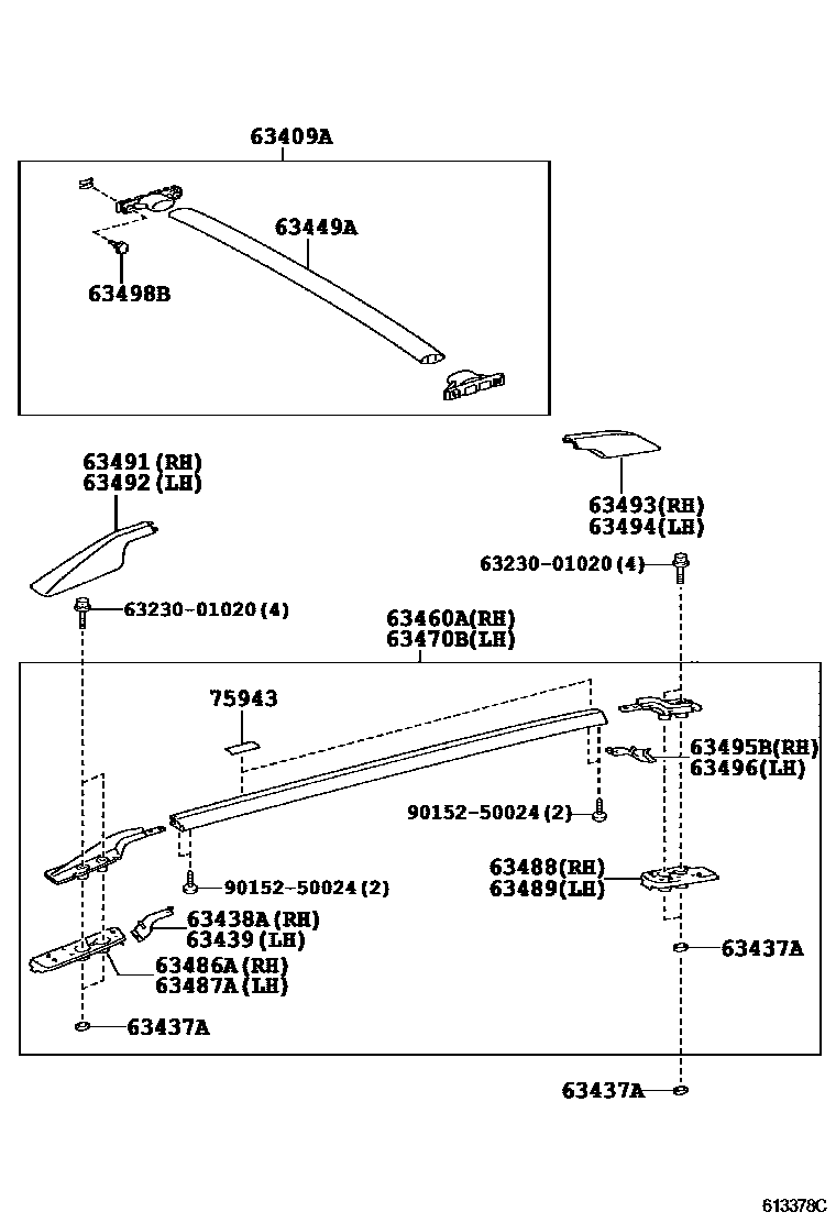 Toyota RAV4 天窗板和背板 EPC diagram — 613378C