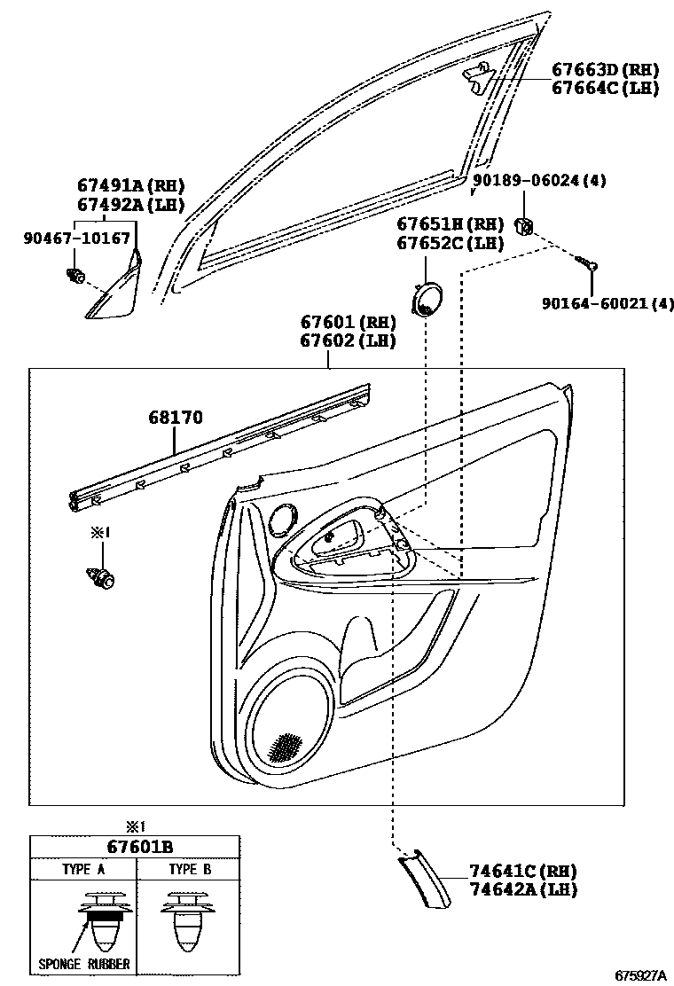 Toyota RAV4 前门板和前门玻璃 EPC diagram — 675927A