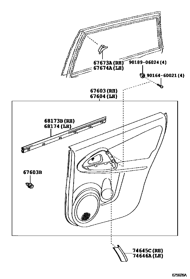 Toyota RAV4 后门板和后门玻璃 EPC diagram — 675928A
