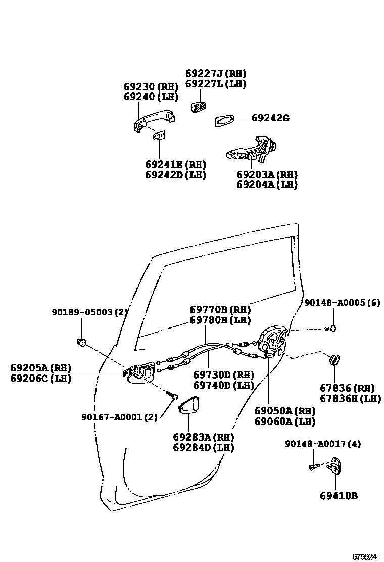 Toyota RAV4 后门锁和后门把手 EPC diagram — 675924