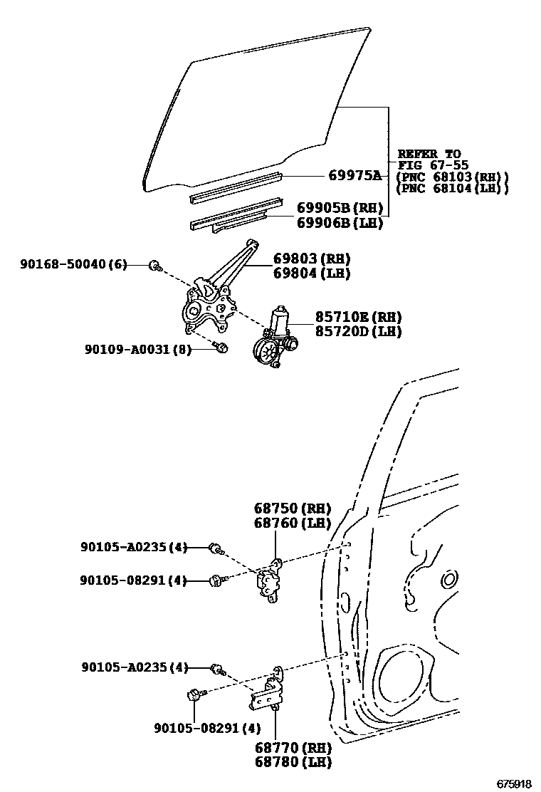 Toyota RAV4 后门车窗升降器和合页 EPC diagram — 675918