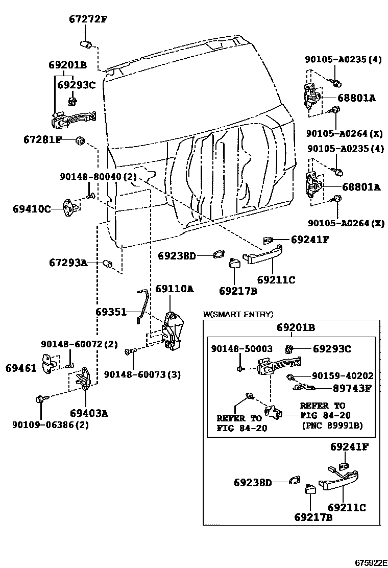 Toyota RAV4 背门锁和合页 EPC diagram — 675922E