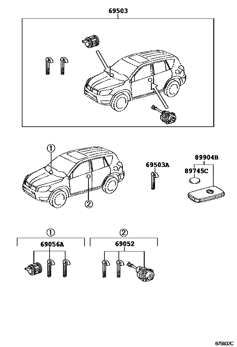 Toyota RAV4 锁芯组件 EPC diagram — 675932C