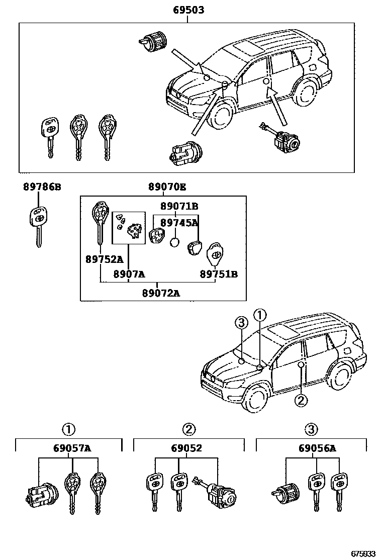 Toyota RAV4 锁芯组件 EPC diagram — 675933
