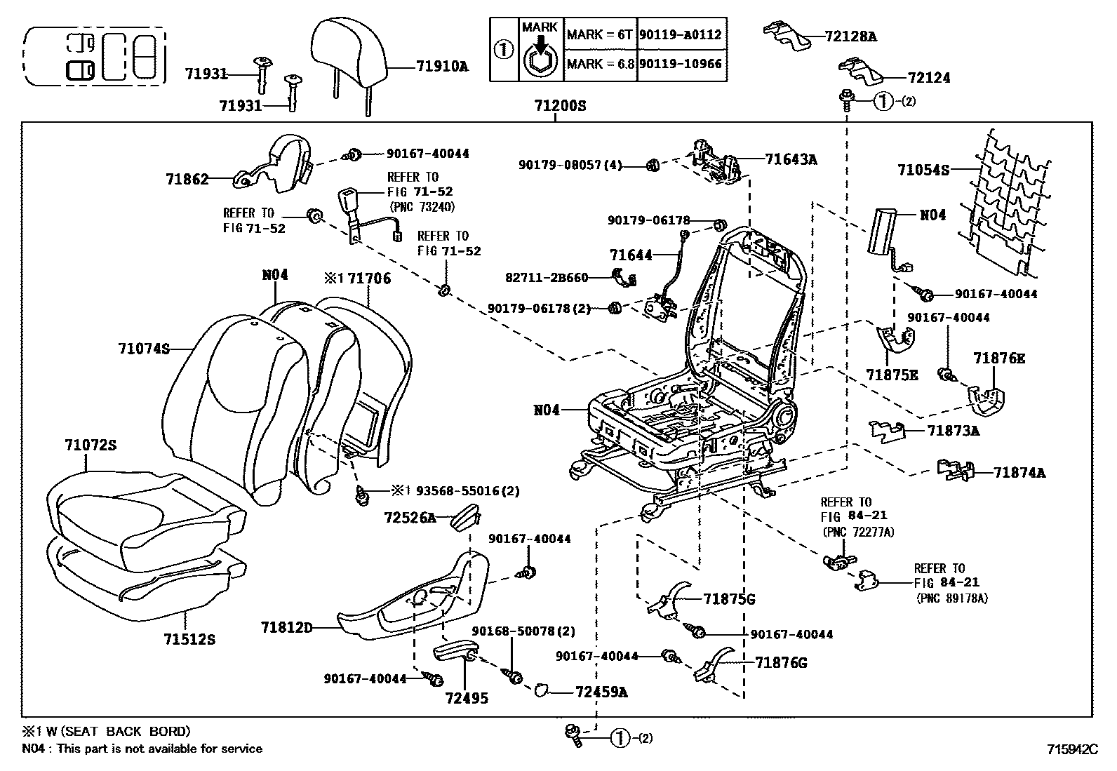 Toyota RAV4 座椅和座椅滑轨 EPC diagram — 715942C