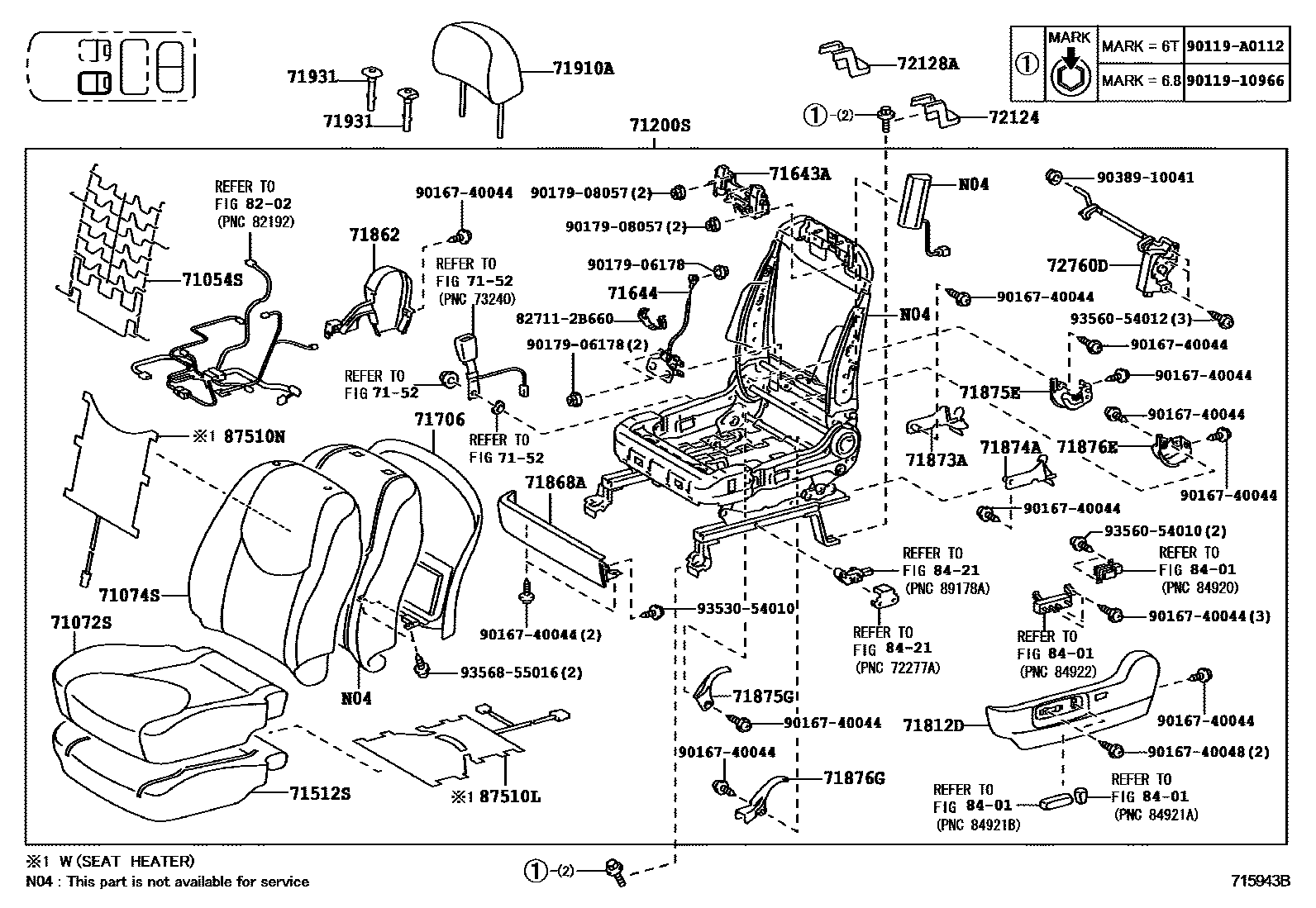 Toyota RAV4 座椅和座椅滑轨 EPC diagram — 715943B