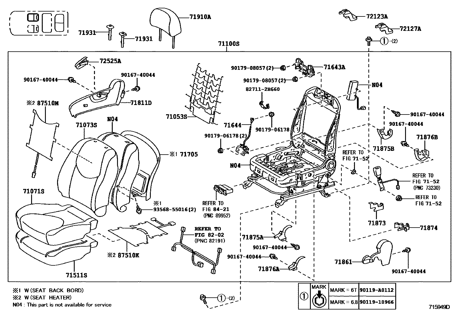Toyota RAV4 座椅和座椅滑轨 EPC diagram — 715949D