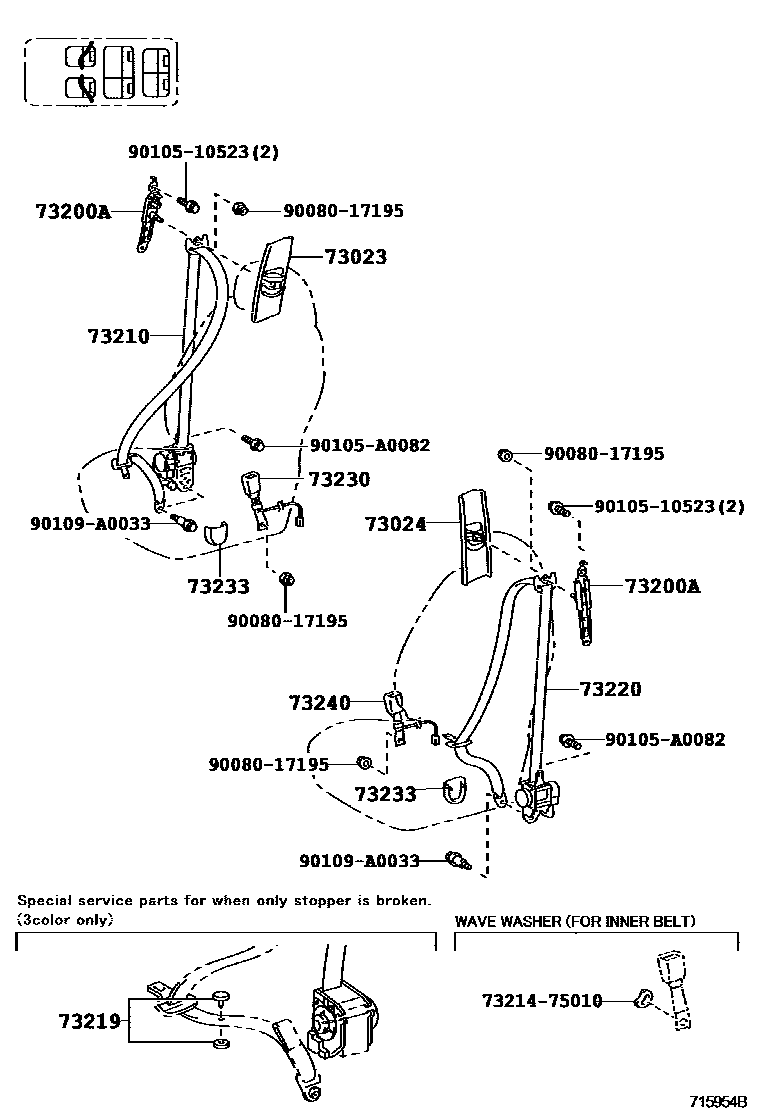 Toyota RAV4 seat belt EPC diagram — 715954B