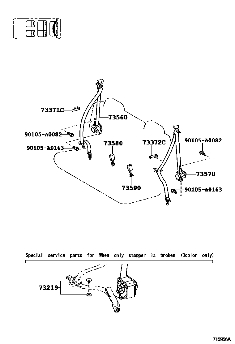 Toyota RAV4 seat belt EPC diagram — 715956A