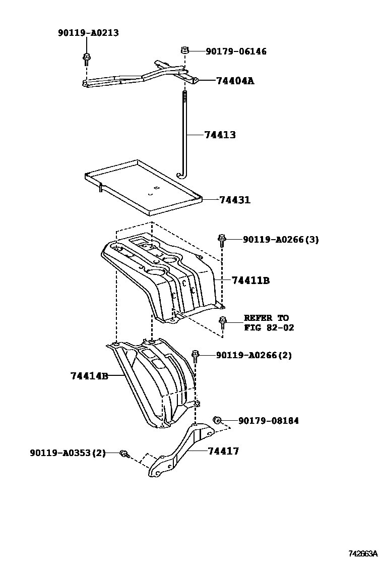 Toyota RAV4 battery holder EPC diagram — 742663A