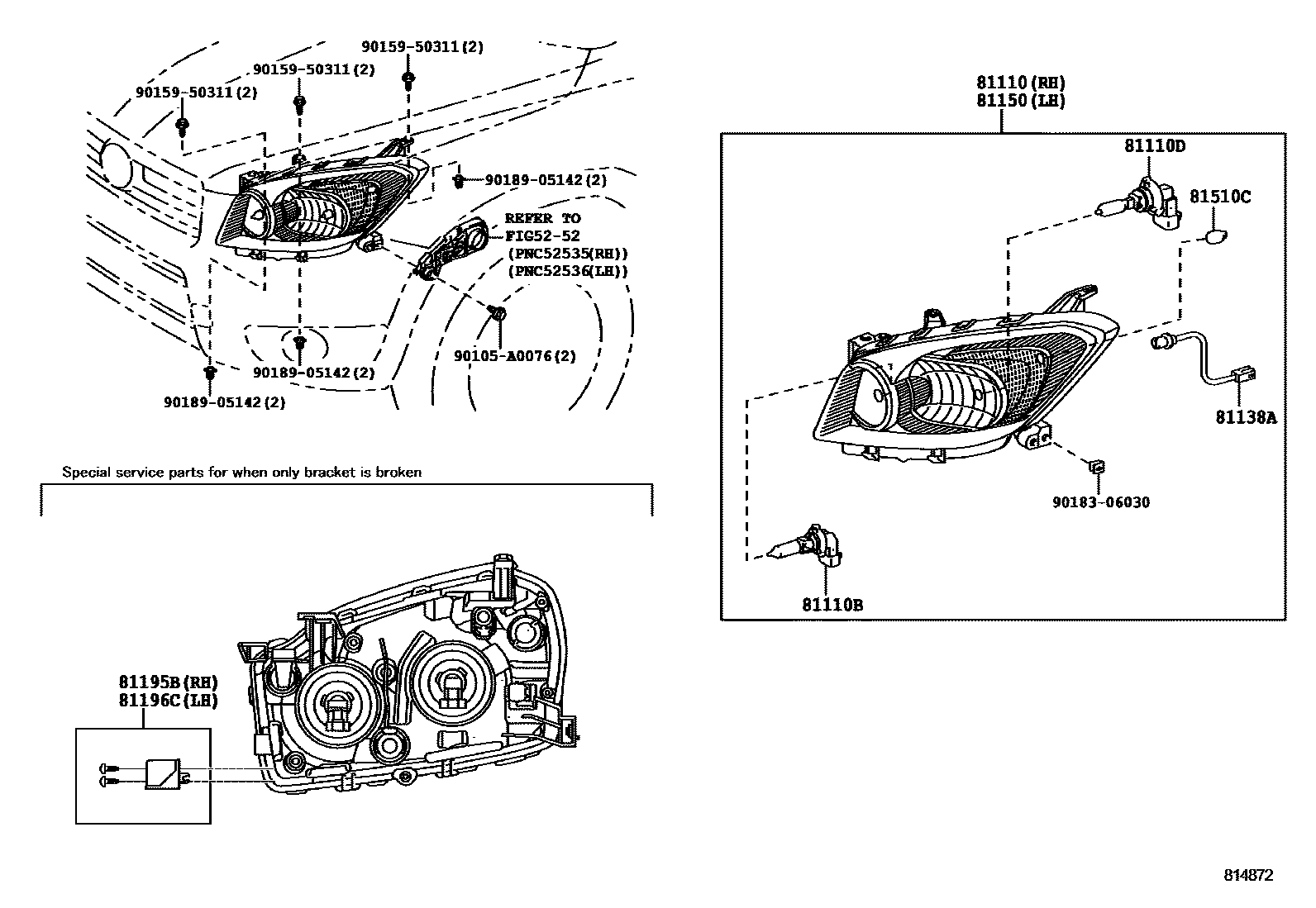 Toyota RAV4 Headlamp EPC diagram — 814872