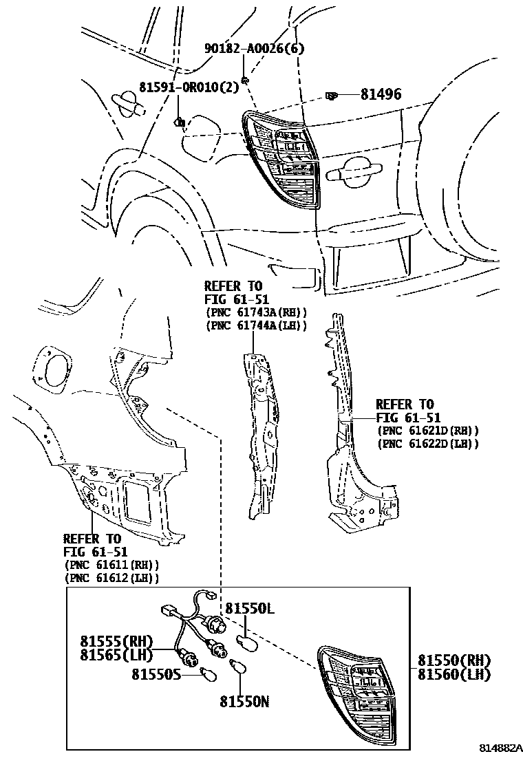 Toyota RAV4 后组合灯 EPC diagram — 814882A