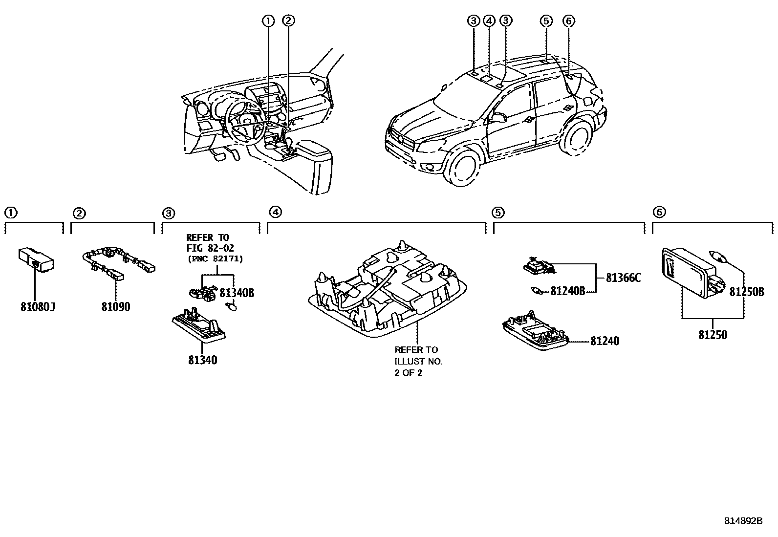 Toyota RAV4 车内灯 EPC diagram — 814892B