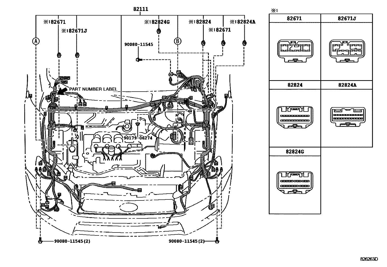 Toyota RAV4 线束和卡夹 EPC diagram — 826263D