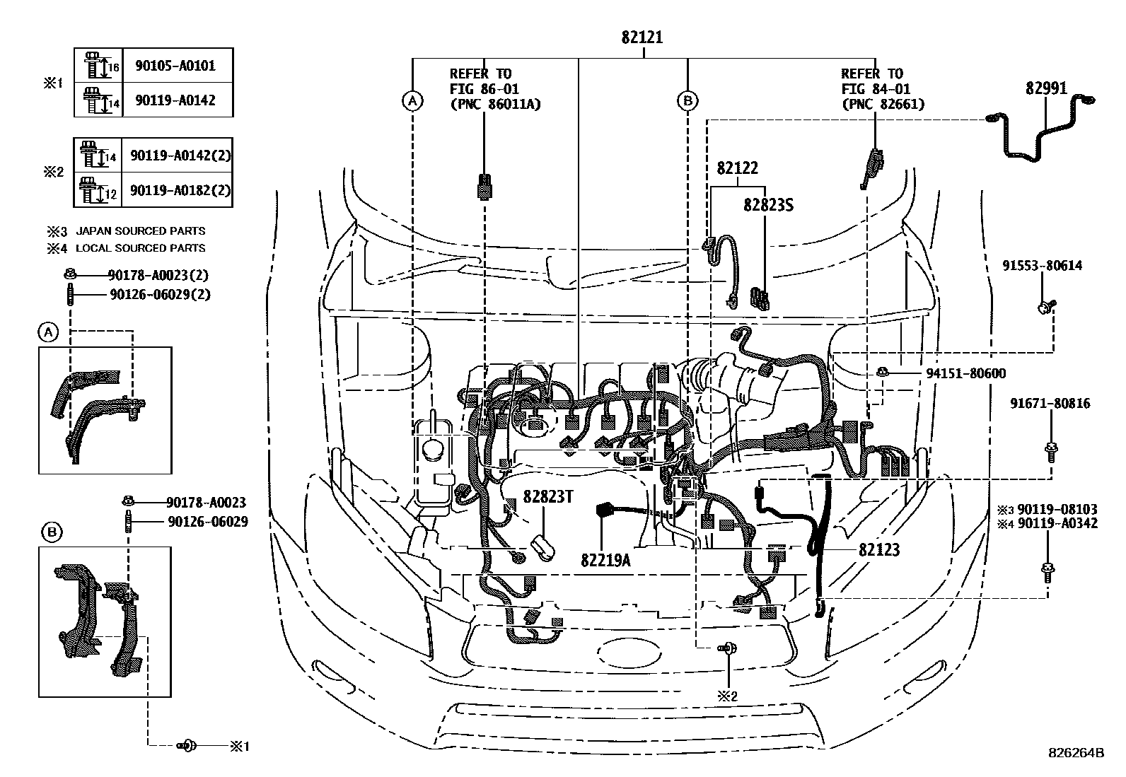 Toyota RAV4 线束和卡夹 EPC diagram — 826264B