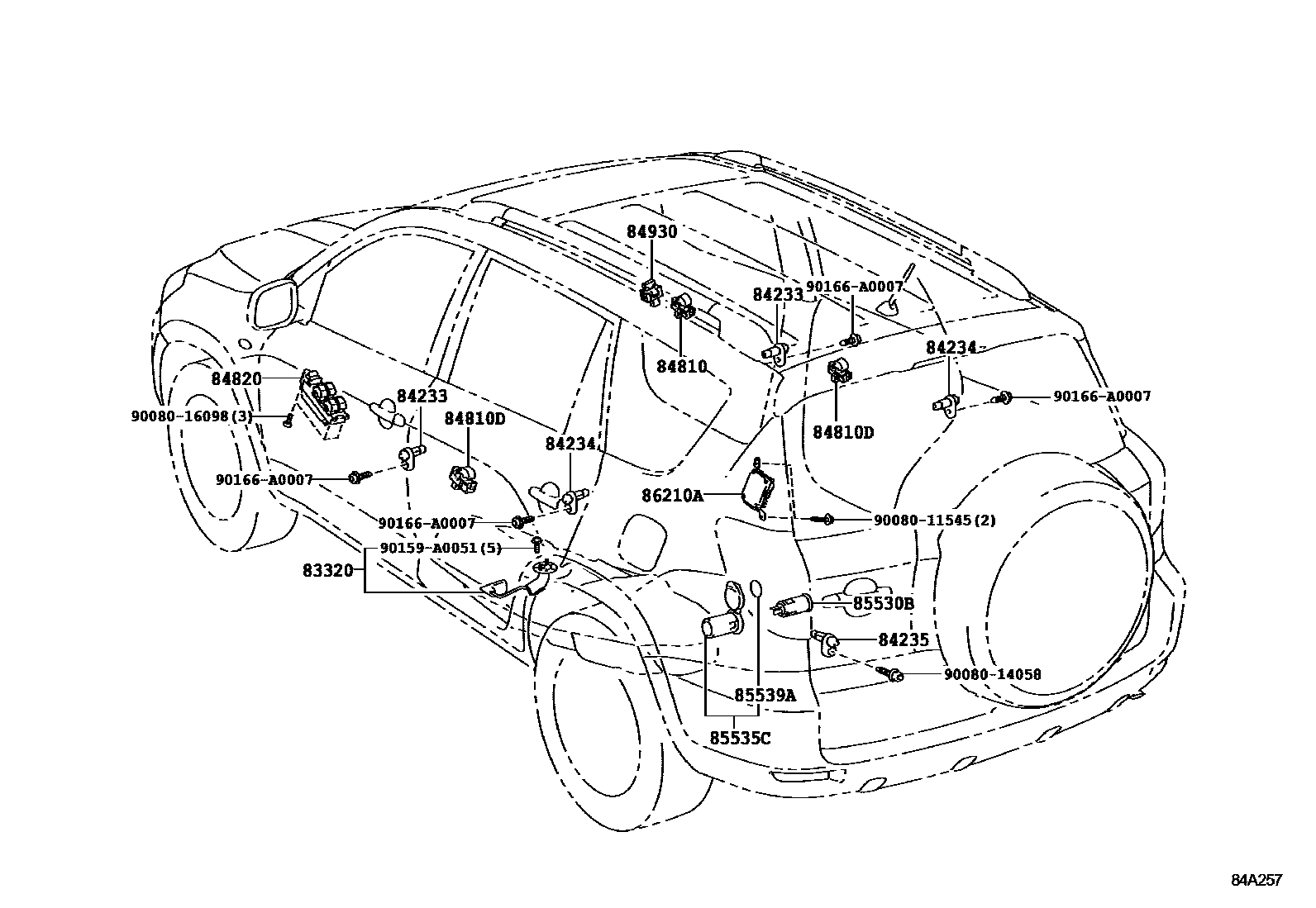 Toyota RAV4 开关和继电器和ECU EPC diagram — 84A257