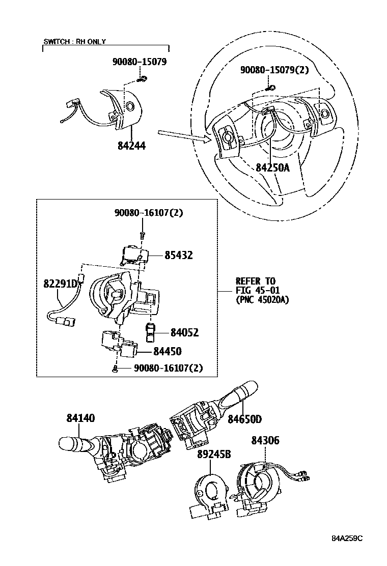 Toyota RAV4 开关和继电器和ECU EPC diagram — 84A259C