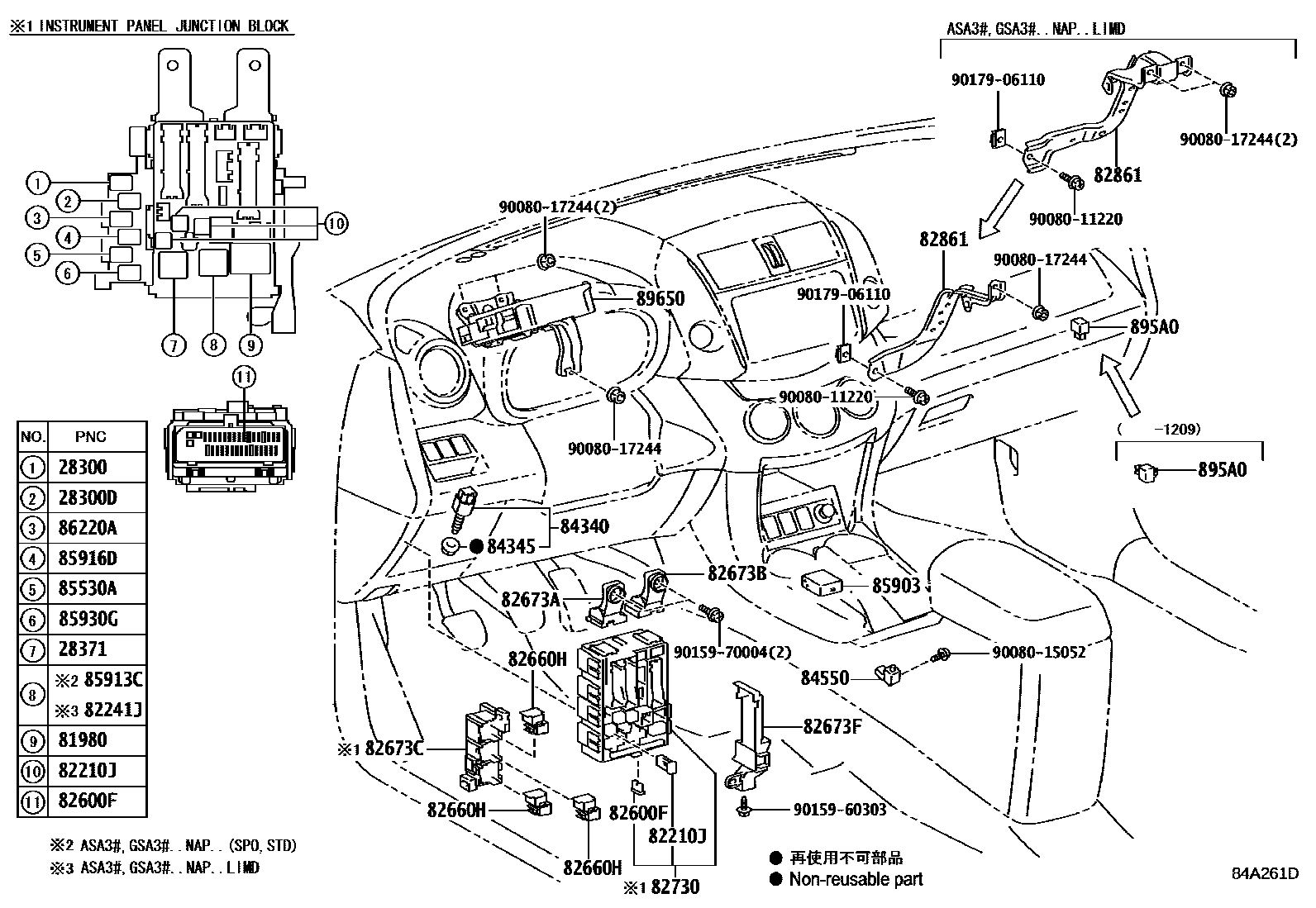 Toyota RAV4 开关和继电器和ECU EPC diagram — 84A261D